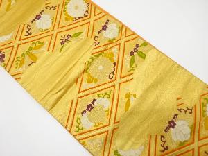 アンティーク　雲取りに菱・花唐草模様織り出し袋帯（着用可）